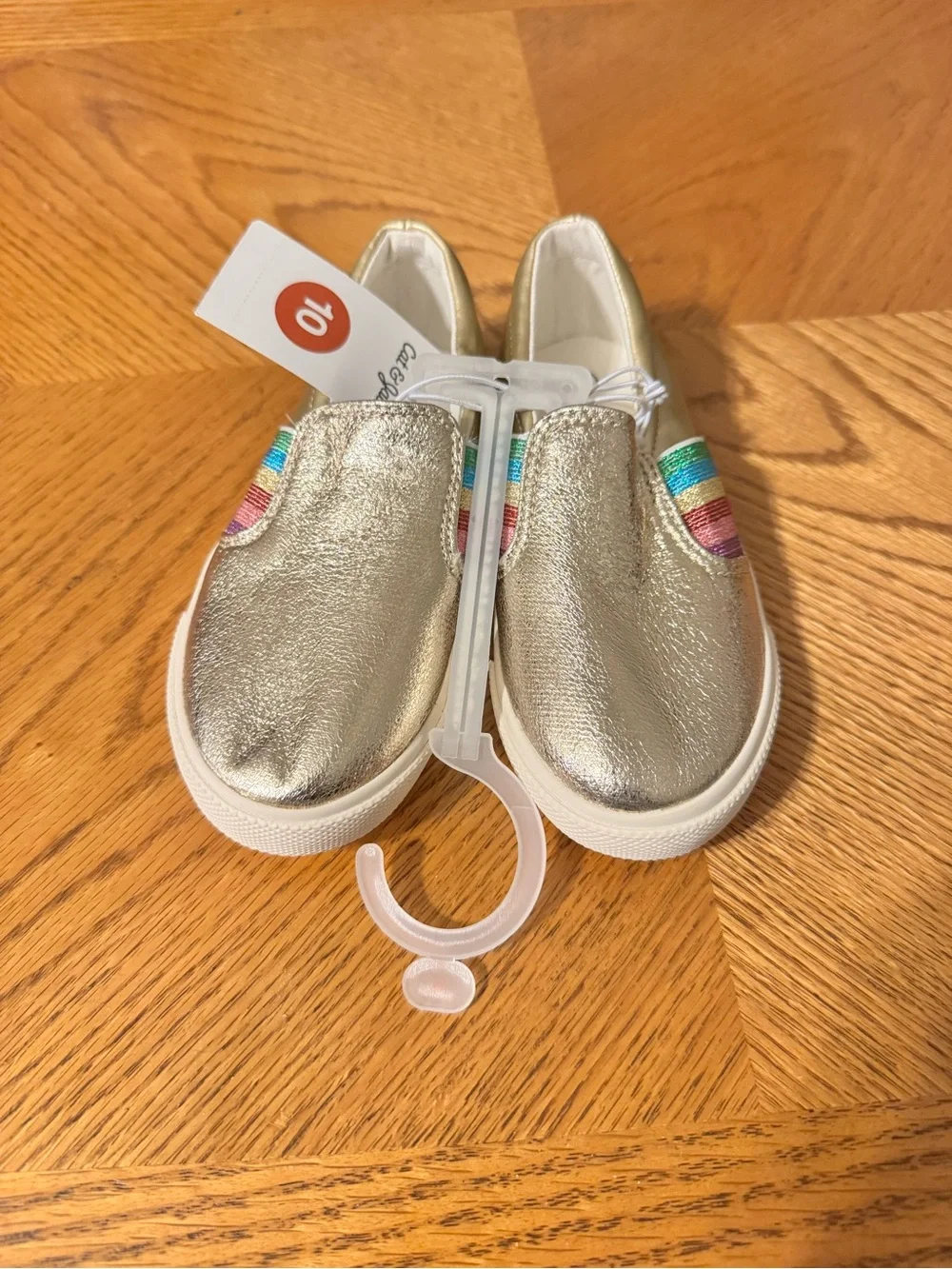 Cat & Jack Girls Metallic Gold Slip-On Sneakers with Rainbow Detail